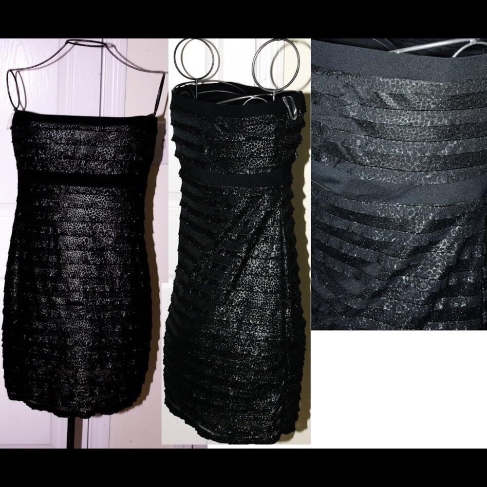 Silver Gray black leppard print strapless dress